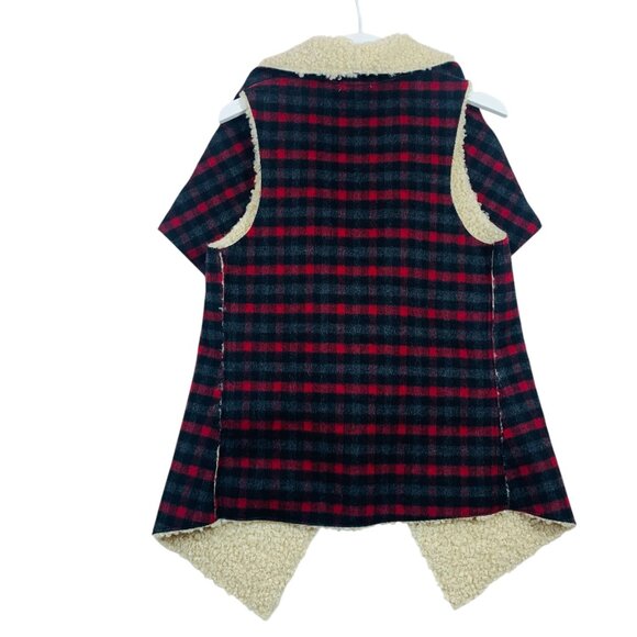 RUYI Sherpa Lined Open Front Plaid Vest One Size - Picture 12 of 16